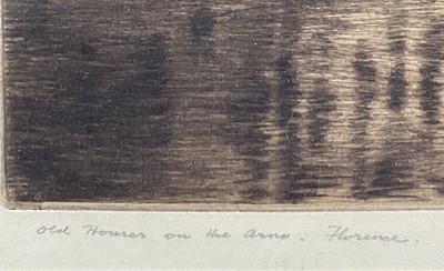Lot 39 - Alfred Blundell (1883-1968) etching - Old Houses on the Arno, Florence, signed and inscribed, 24 x 37cm, glazed frame