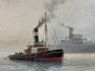 Lot 41 - John Cotgrave (20th century) oil on canvas - ‘Picking up the Tow’, signed, titled verso, 39 x 60cm, framed