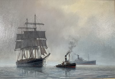 Lot 41 - John Cotgrave (20th century) oil on canvas - ‘Picking up the Tow’, signed, titled verso, 39 x 60cm, framed