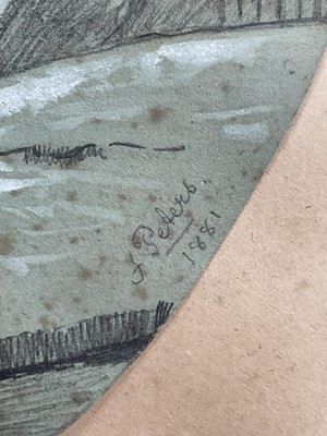 Lot 108 - F. Peters, pencil drawing heightened with white - Arctic scene with ships, signed and dated 1881.28.5 x 28.5cm, unframed