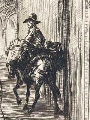 Lot 56 - Sidney Tushingham (1884-1968) signed black and white etching - Continental Street, in glazed frame, 39cm x 19cm