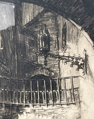 Lot 56 - Sidney Tushingham (1884-1968) signed black and white etching - Continental Street, in glazed frame, 39cm x 19cm