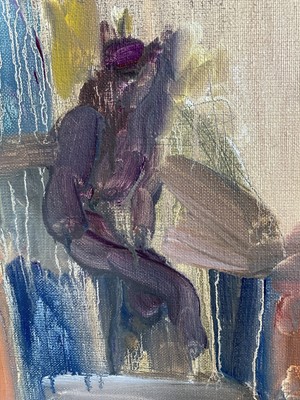 Lot 49 - Annelise Firth (b.1961) oil on canvas still life study- Vase of flowers in studio setting, signed and dated verso, 41cm x 51cm