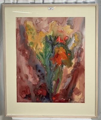 Lot 47 - Annelise Firth watercolour - abstract, signed and dated 2020, 49.5cm x 61cm, in glazed frame.
