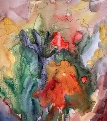 Lot 47 - Annelise Firth watercolour - abstract, signed and dated 2020, 49.5cm x 61cm, in glazed frame.