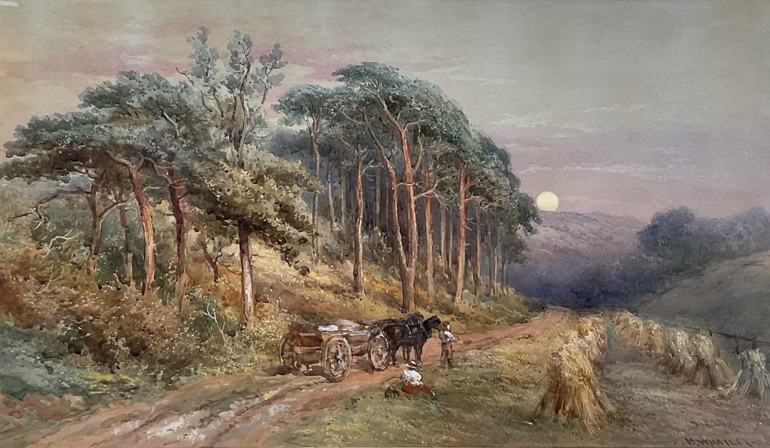 Lot 38 - Henry Whatley (1842-1901) large watercolour, Figures and cart at dusk, signed, 44 x 75cm, glazed gilt frame