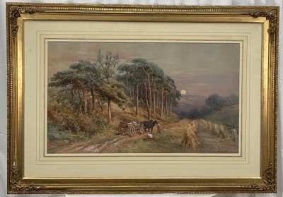 Lot 38 - Henry Whatley (1842-1901) large watercolour, Figures and cart at dusk, signed, 44 x 75cm, glazed gilt frame