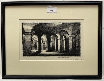 Lot 93 - Francis Sydney Unwin (1885-1925) etching - Crypt of St Paul's, signed, 14cm x 23cm, mounted in glazed frame