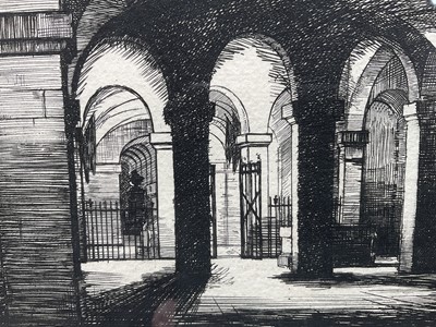 Lot 93 - Francis Sydney Unwin (1885-1925) etching - Crypt of St Paul's, signed, 14cm x 23cm, mounted in glazed frame