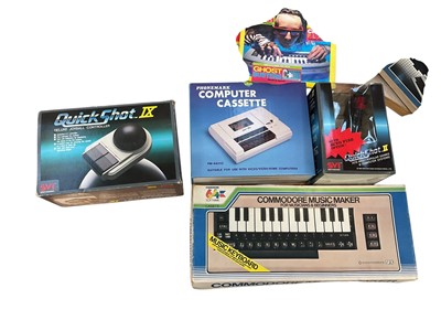 Lot 1996 - Vintage Commode 64 Micro Computer with Music Keyboard, Joysticks, Cassette, Games & Manuals (1 box)