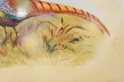 Lot 94 - Trio of three blush ivory pot pourri vases hand painted with pheasants, by Locke & Co. Worcester, circa 1902-1911, signed E. Blake, 6cm and 10cm high