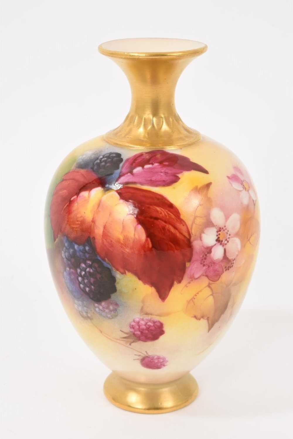 Lot 97 - Royal Worcester vase, of classical form, dated 1931, painted with fruit, signed M. Blake, 13.5cm high