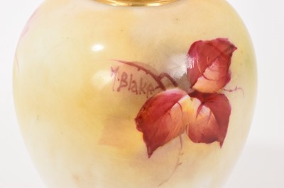 Lot 97 - Royal Worcester vase, of classical form, dated 1931, painted with fruit, signed M. Blake, 13.5cm high