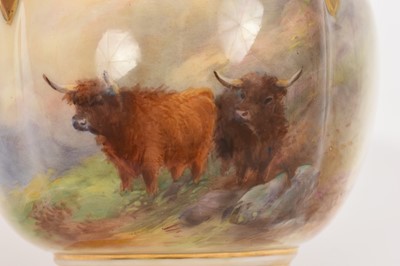 Lot 99 - Royal Worcester pot pourri vase, shape H 278, dated 1920, painted with Highland cattle and signed H. Stinton, 9.5cm high