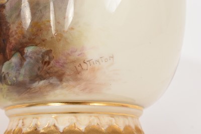Lot 99 - Royal Worcester pot pourri vase, shape H 278, dated 1920, painted with Highland cattle and signed H. Stinton, 9.5cm high