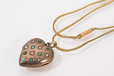 Lot 541 - Group of jewellery to include a Victorian seal on chain, a Victorian turquoise and seed pearl heart-shaped locket on chain and an eastern gold/yellow metal jambiya brooch