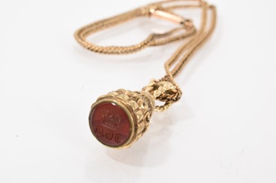 Lot 541 - Group of jewellery to include a Victorian seal on chain, a Victorian turquoise and seed pearl heart-shaped locket on chain and an eastern gold/yellow metal jambiya brooch
