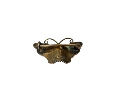 Lot 15 - David Andersen Norwegian sterling silver green and black enamel butterfly brooch, 31mm