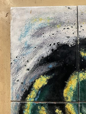 Lot 28 - Rita Moiret (1912-1994) enamel composition, abstract, comprised of 6 panels on board, signed, 107cm x 51cm, overall 122cm x 66cm