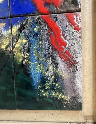Lot 30 - Rita Moiret (1912-1994) enamel composition, abstract, comprised of 6 panels on board, signed, 107cm x 51cm, 122cm x 66cm overall