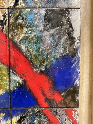 Lot 30 - Rita Moiret (1912-1994) enamel composition, abstract, comprised of 6 panels on board, signed, 107cm x 51cm, 122cm x 66cm overall