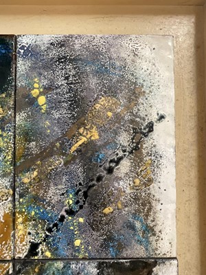 Lot 30 - Rita Moiret (1912-1994) enamel composition, abstract, comprised of 6 panels on board, signed, 107cm x 51cm, 122cm x 66cm overall