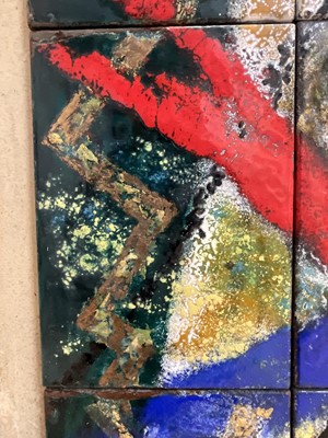 Lot 30 - Rita Moiret (1912-1994) enamel composition, abstract, comprised of 6 panels on board, signed, 107cm x 51cm, 122cm x 66cm overall