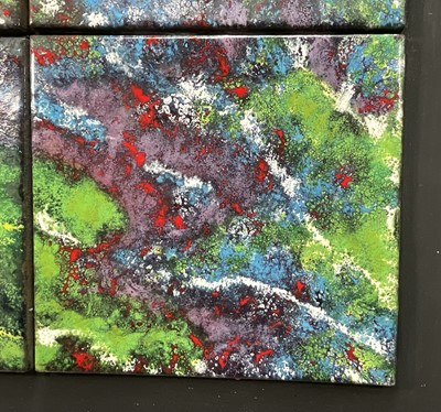 Lot 31 - Rita Moiret (1912-1994) enamel composition, abstract - 'Contemplation', comprised of 4 panels on board, signed with initials, titled verso, 66cm x71cm, 84cm x 89cm overall