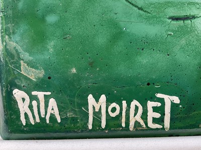 Lot 34 - Rita Moiret (1912-1994) enamel composition, abstract, in tray form, signed verso, 30cm x 30cm