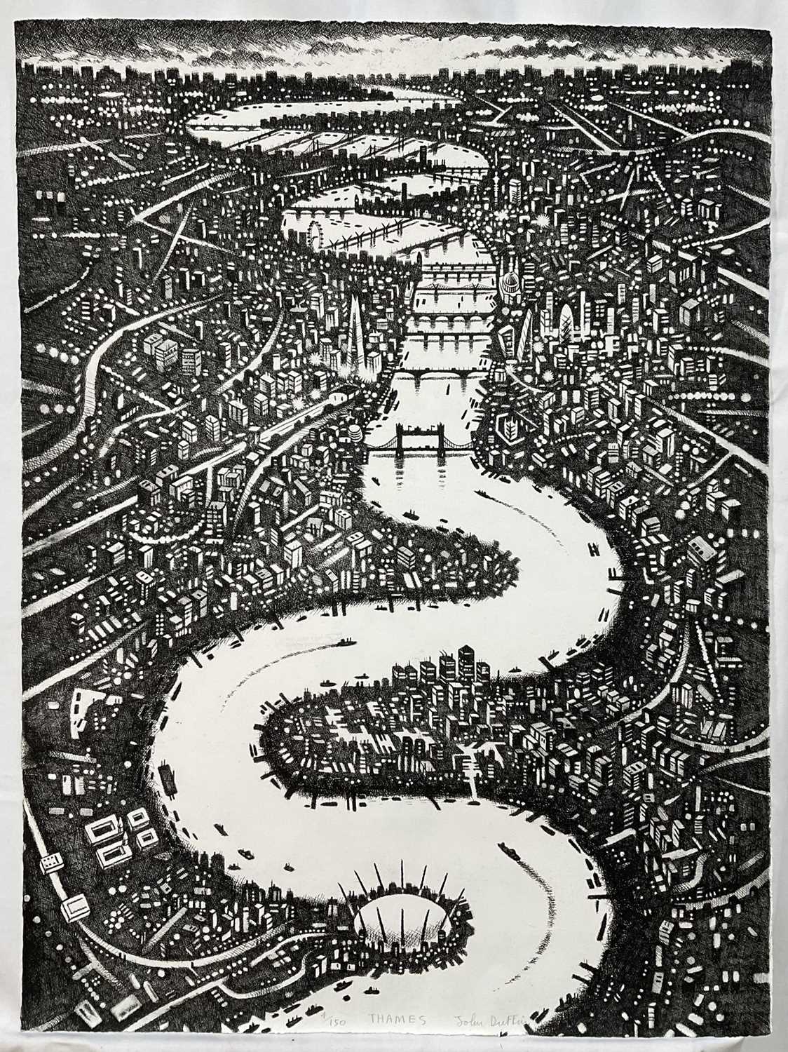 Lot 59 - John Duffin (b. 1965) etching - Thames, signed titled and numbered 4/150, 75cm x 56cm, unframed