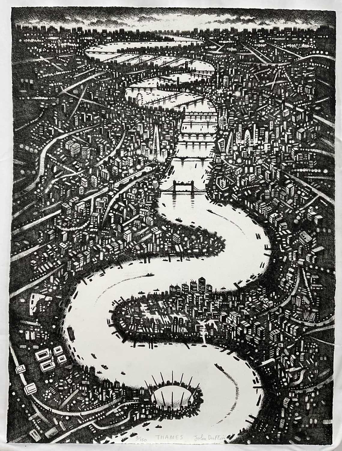Lot 58 - John Duffin (b. 1965) etching - Thames, signed titled and numbered 3/150, 75cm x 56cm, unframed