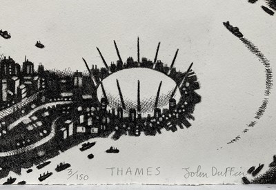 Lot 58 - John Duffin (b. 1965) etching - Thames, signed titled and numbered 3/150, 75cm x 56cm, unframed