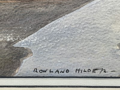 Lot 96 - Manner of Rowland Hilder, ink and watercolour - Low Tide, bearing signature, 28cm x 46cm, in glazed gilt frame