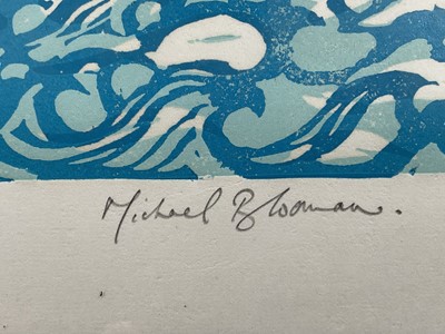 Lot 16 - Michael Blooman, The Pin Mill Sailing March Match, Linocut 53cm x 84cm, edition 5/50, signed in pencil, framed