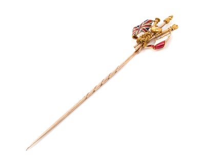 Lot 116 - Impressive and rare Victoria gold and enamel Crimean War Allies stickpin in gold and enamel