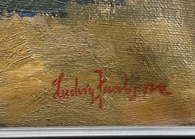 Lot 77 - Ludvig Jacobson (1890-1957) oil on canvas - Soller, Majorca, market donkey, signed, titled verso, 84cm x 109cm, framed