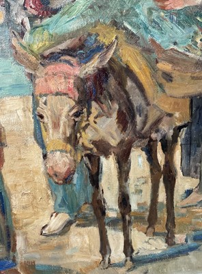 Lot 77 - Ludvig Jacobson (1890-1957) oil on canvas - Soller, Majorca, market donkey, signed, titled verso, 84cm x 109cm, framed