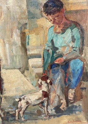 Lot 77 - Ludvig Jacobson (1890-1957) oil on canvas - Soller, Majorca, market donkey, signed, titled verso, 84cm x 109cm, framed