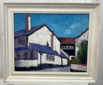 Lot 82 - David Britton, contemporary, oil on board - Old Pub, The Lane, West Mersea, signed, framed, 39cm x 50cm