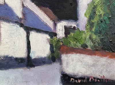 Lot 82 - David Britton, contemporary, oil on board - Old Pub, The Lane, West Mersea, signed, framed, 39cm x 50cm