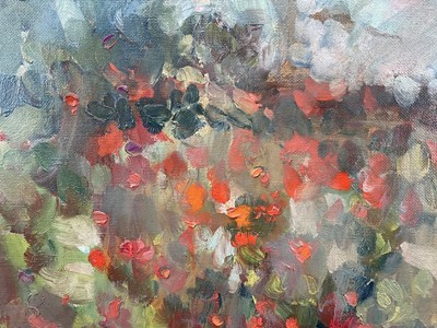 Lot 84 - Annelise Firth (b.1961) oil on canvas - Poppy Field, signed and dated 2021 verso, 50cm x 60cm, unframed