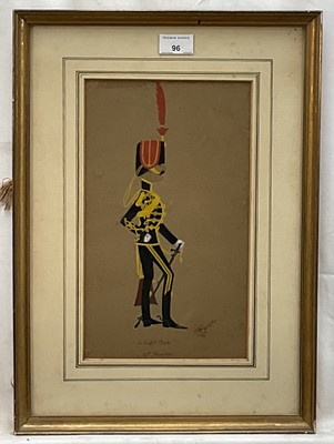 Lot 96 - T. George, pair of early 20th century pen, ink and watercolour military cartoons - The 15th Hussars, titled "You know that story" and "Alright Bob", signed and titled, in glazed gilt frames, 32c...