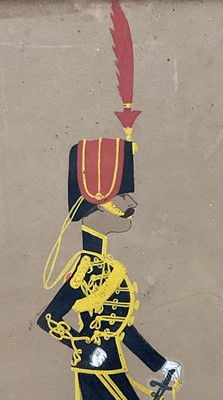 Lot 96 - T. George, pair of early 20th century pen, ink and watercolour military cartoons - The 15th Hussars, titled "You know that story" and "Alright Bob", signed and titled, in glazed gilt frames, 32c...