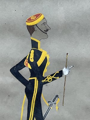 Lot 96 - T. George, pair of early 20th century pen, ink and watercolour military cartoons - The 15th Hussars, titled "You know that story" and "Alright Bob", signed and titled, in glazed gilt frames, 32c...