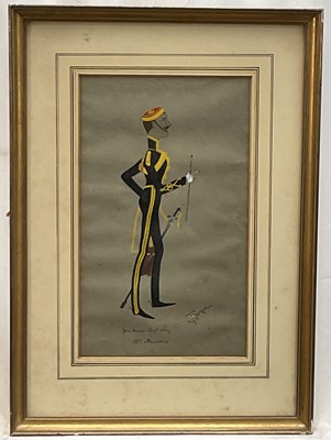Lot 96 - T. George, pair of early 20th century pen, ink and watercolour military cartoons - The 15th Hussars, titled "You know that story" and "Alright Bob", signed and titled, in glazed gilt frames, 32c...