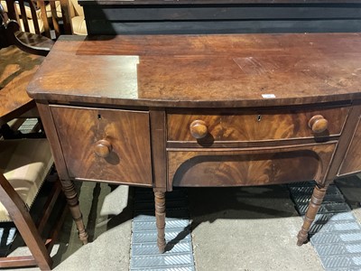Lot 64 - Good small George III bow front sideboard standing on slender turned legs