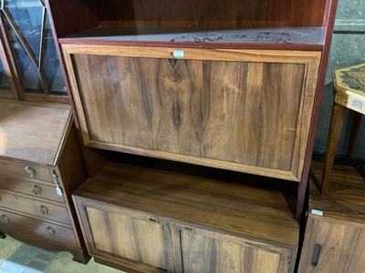 Lot 3 - Danish rosewood two tier unit with cupbaords below and fall front above