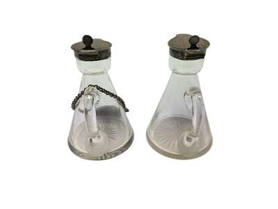 Lot 282 - Pair of silver mounted whisky tots and small Brandy silver decanter...