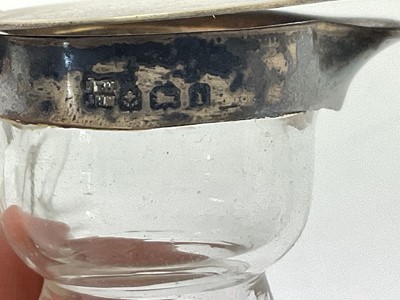 Lot 282 - Pair of silver mounted whisky tots and small Brandy silver decanter...