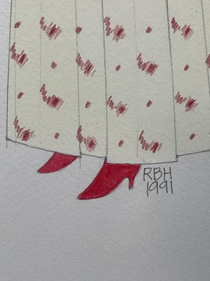 Lot 128 - Richard Hudson (b. 1954) watercolour, two costume designs for English National and Royal Opera productions, Figaro's Wedding (1991) and Die Meistersinger Von Nurnberg (1993), 35.5 x 25.5cm, in g...